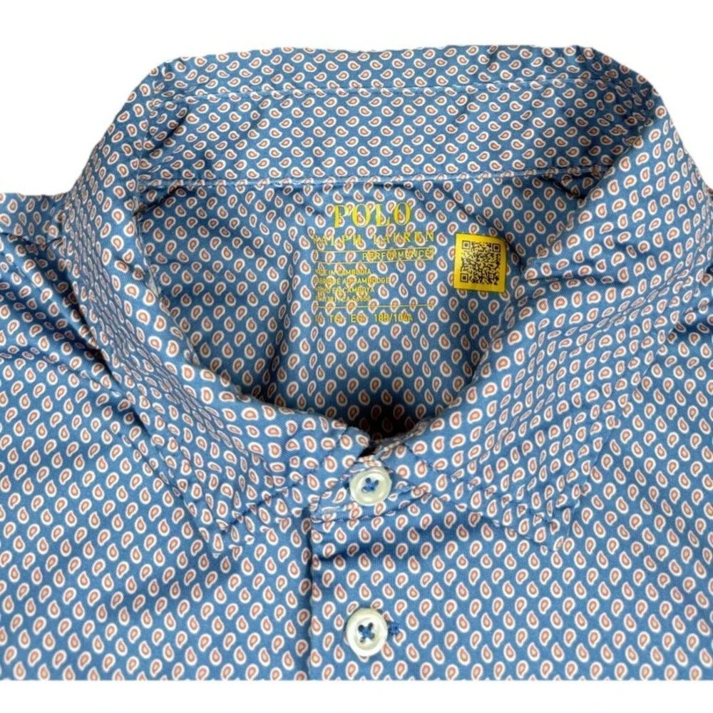 Polo Ralph Lauren Performance Polo Shirt  Mens XL Blue Paisley Classic Fit